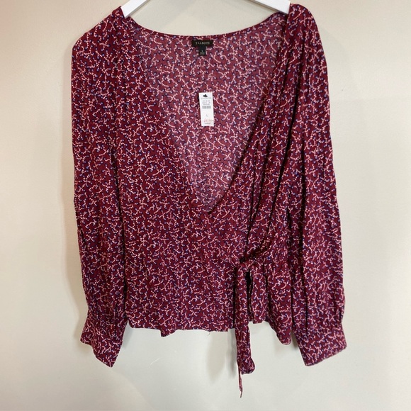 Talbots NWT Crossover Blouse Maroon Tie Waist Size Large - Picture 1 of 7
